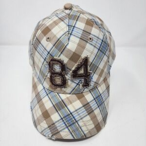 HYP Plaid Baseball Cap 56cm 84 Patch Cotton Distressed Brown Blue Y2K